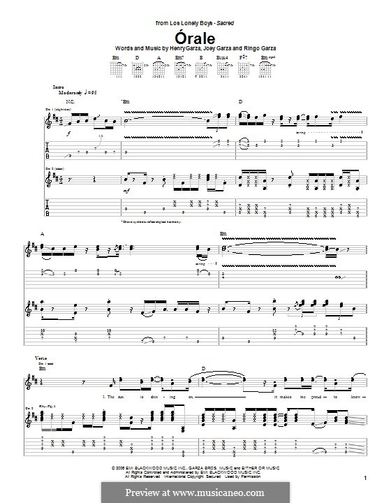 Orale (Los Lonely Boys): Гитарная табулатура by Henry Garza, Joey Garza, Ringo Garza