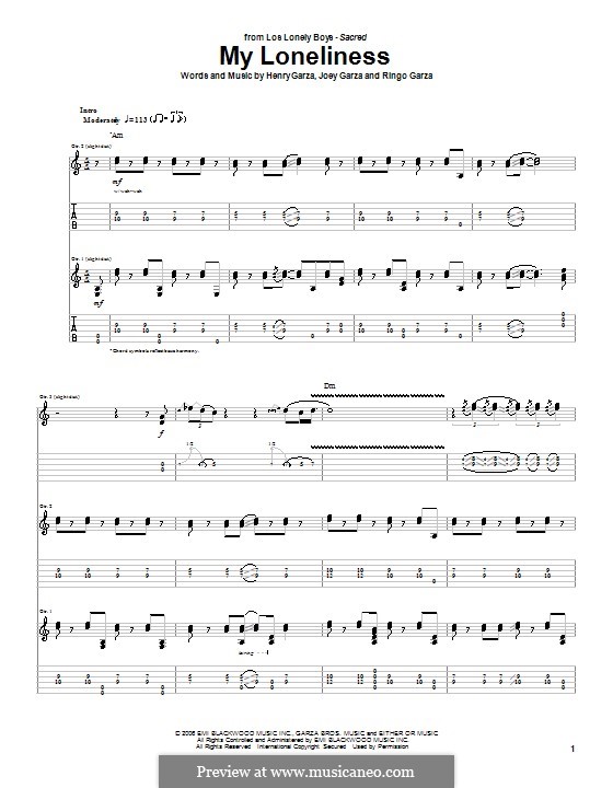 My Loneliness (Los Lonely Boys): Гитарная табулатура by Henry Garza, Joey Garza, Ringo Garza