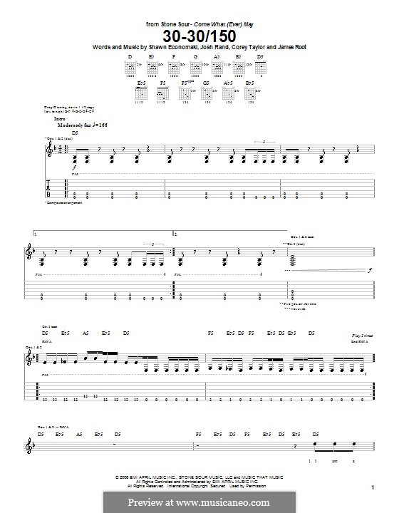 30-30/150 (Stone Sour): Гитарная табулатура by Corey Taylor, James Root, Josh Rand, Shawn Economaki