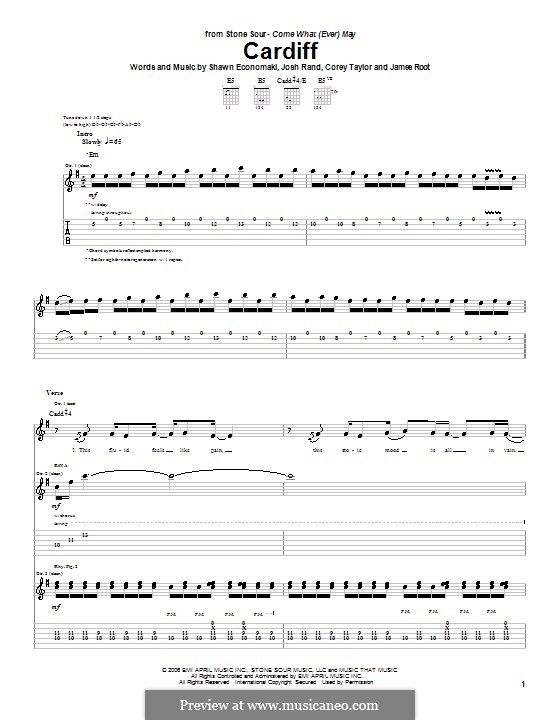 Cardiff (Stone Sour): Гитарная табулатура by Corey Taylor, James Root, Josh Rand, Shawn Economaki
