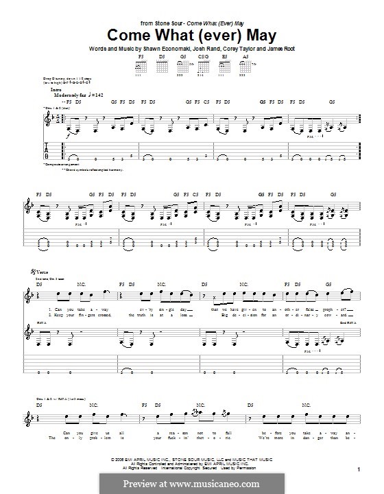 Come What(ever) May (Stone Sour): Гитарная табулатура by Corey Taylor, James Root, Josh Rand, Shawn Economaki