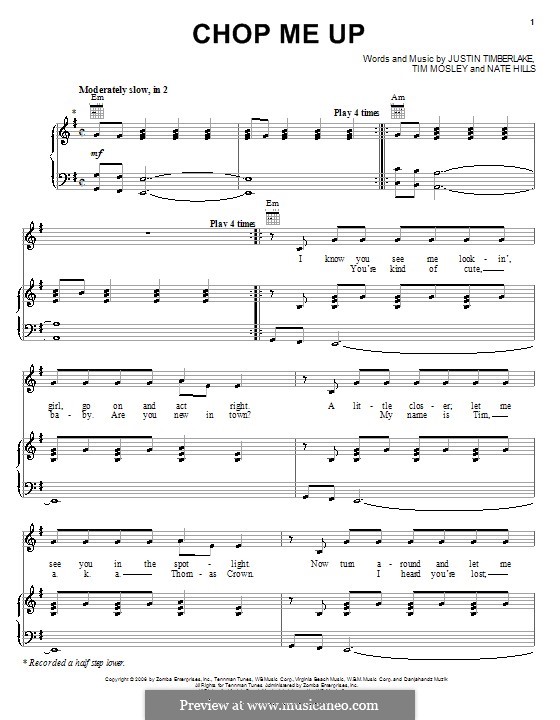 Chop Me Up (Justin Timberlake): Для голоса и фортепиано (или гитары) by Floyd Nathaniel Hills, Timbaland
