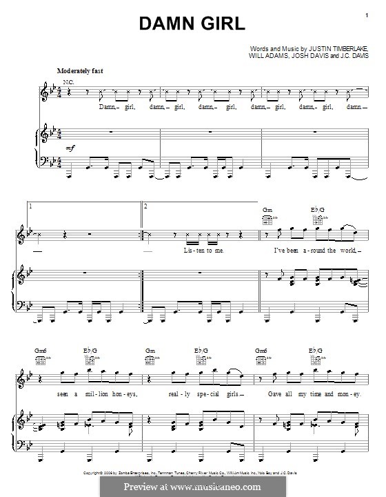 Damn Girl (Justin Timberlake): Для голоса и фортепиано (или гитары) by J.C. Davis, Josh Davis, will.i.am