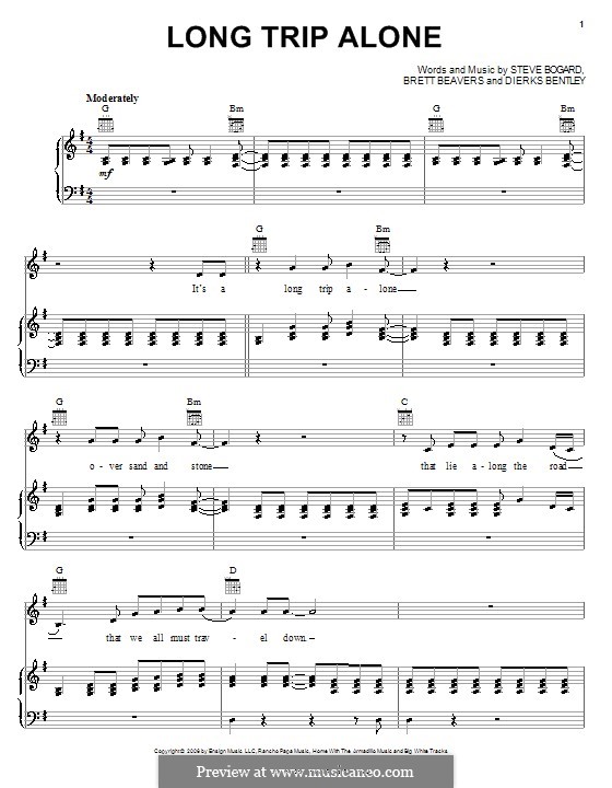 Long Trip Alone (Dierks Bentley): Для голоса и фортепиано (или гитары) by Brett Beavers, Steve Bogard