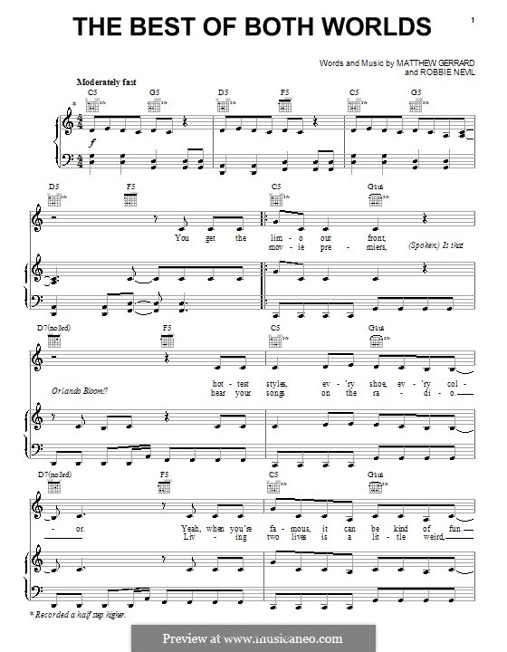 The Best of Both Worlds (Hannah Montana): Для голоса и фортепиано (или гитары) by Matthew Gerrard, Robbie Nevil