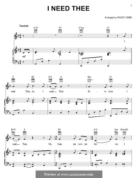 I Need Thee (Alabama): Для голоса и фортепиано (или гитары) by Randy Owen