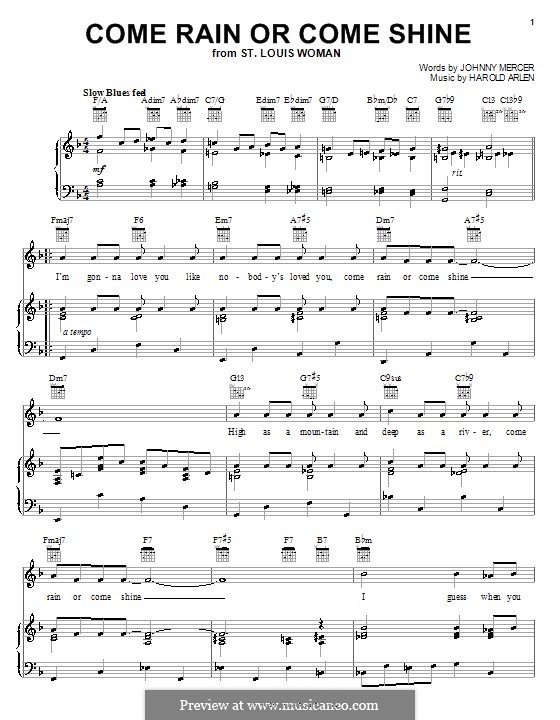 Come Rain or Come Shine: Для голоса и фортепиано или гитары (Frank Sinatra) by Harold Arlen