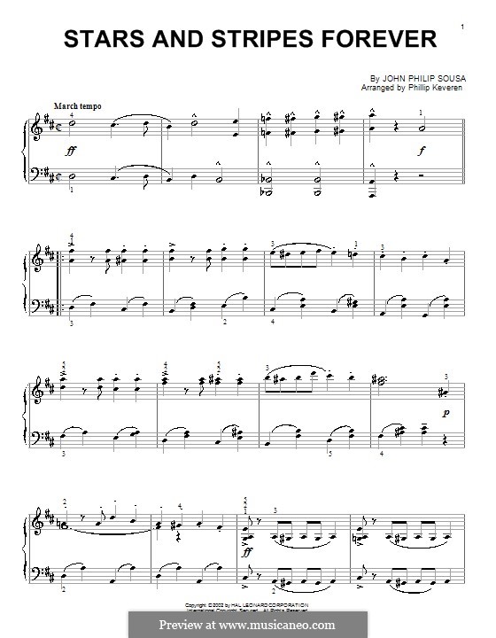 Звёзды и полосы навсегда: Для фортепиано (D Major) by Джон Филип Суза