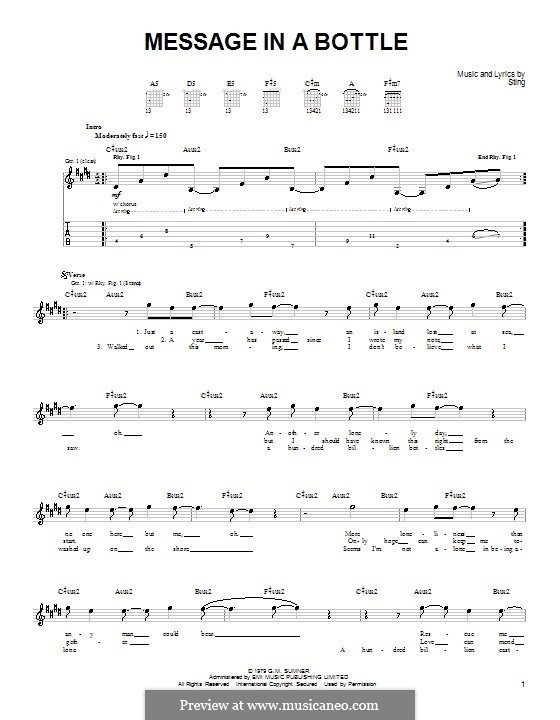 Message in a Bottle (The Police): Для гитары (очень легкая версия) by Sting