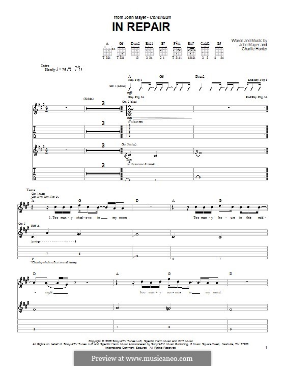 In Repair (John Mayer): Гитарная табулатура by Charles Hunter