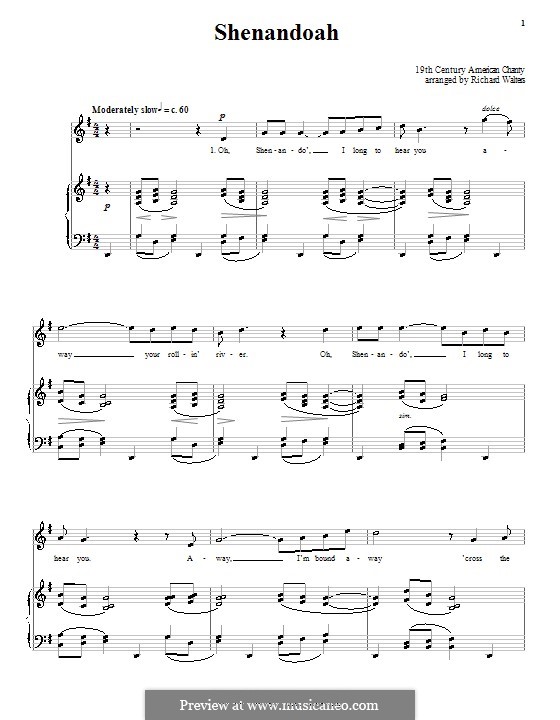 Oh Shenendoah (Shenandoah) Printable Scores: Для голоса и фортепиано by folklore