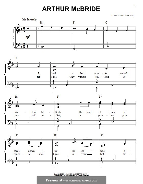 Arthur McBride: Для фортепиано (легкий уровень) by folklore