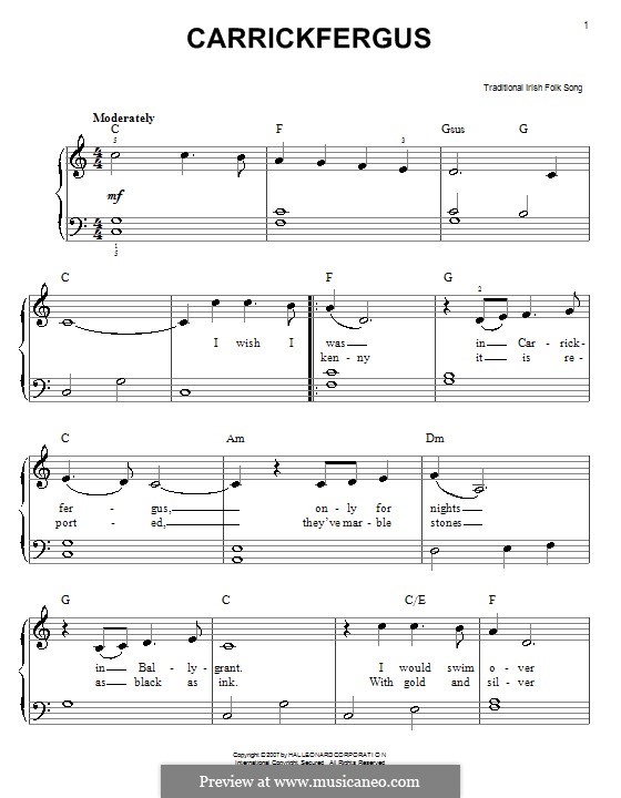Carrickfergus: Для фортепиано (легкий уровень) by folklore