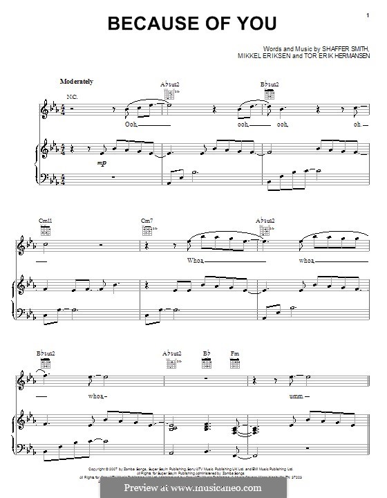 Because of You (Ne-Yo): Для голоса и фортепиано (или гитары) by Mikkel Storleer Eriksen, Ne-Yo, Tor Erik Hermansen