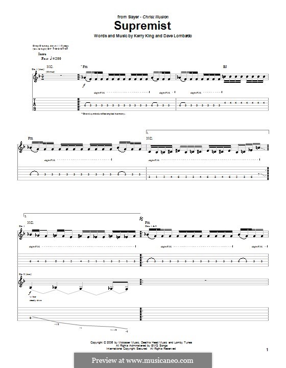Supremist (Slayer): Гитарная табулатура by Dave Lombardo, Kerry King