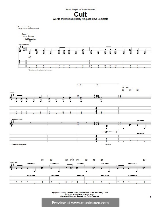Cult (Slayer): Гитарная табулатура by Dave Lombardo, Kerry King