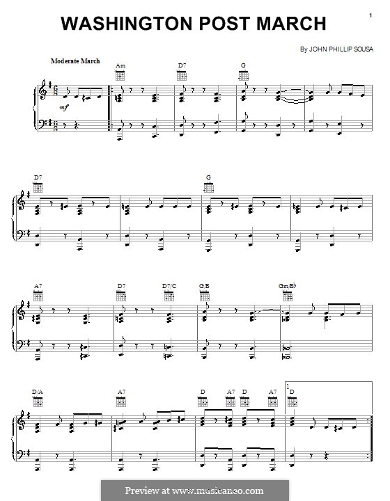 Washington Post March: Для фортепиано (or guitar) by Джон Филип Суза
