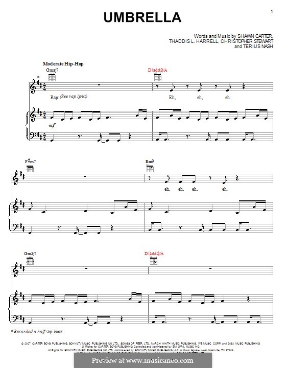 Umbrella (Rihanna featuring Jay-Z): Для голоса и фортепиано (или гитары) by Tricky Stewart , Jay-Z, Terius Nash, Kuk Harrell