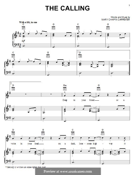 The Calling: Для голоса и фортепиано (или гитары) by Mary Chapin Carpenter