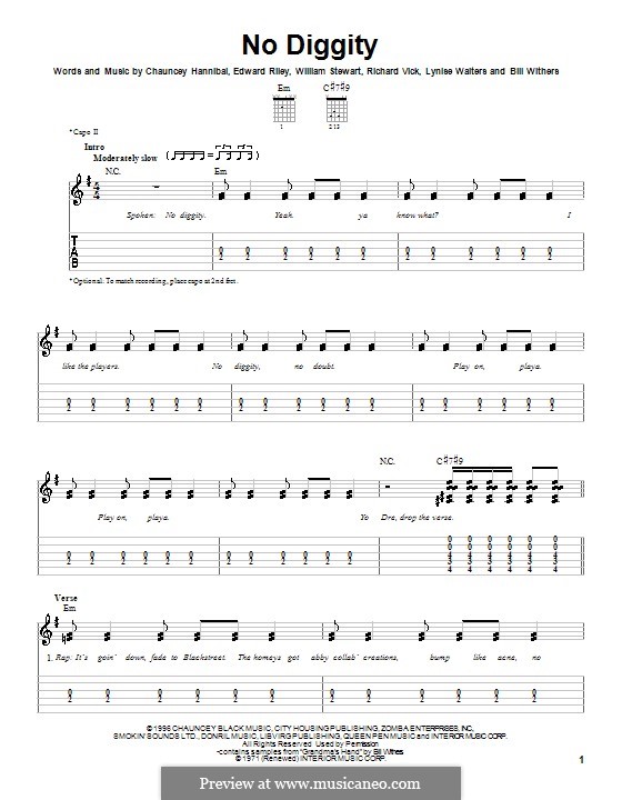 No Diggity (Blackstreet): Для гитары (очень легкая версия) by Bill Withers, Chauncey Hannibal, Teddy Riley, Lynise Walters, Richard Vick, William Stewart