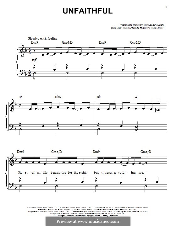 Unfaithful (Rihanna): Для фортепиано (легкий уровень) by Mikkel Storleer Eriksen, Ne-Yo, Tor Erik Hermansen