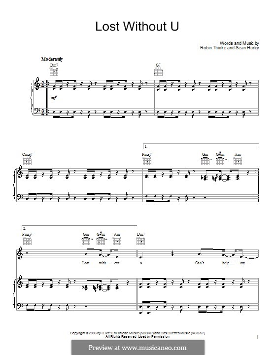 Lost without U: Для голоса и фортепиано (или гитары) by Sean Hurley