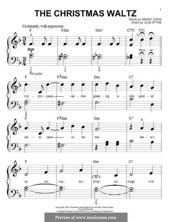 The Christmas Waltz: Для фортепиано (очень легкая версия) by Jule Styne