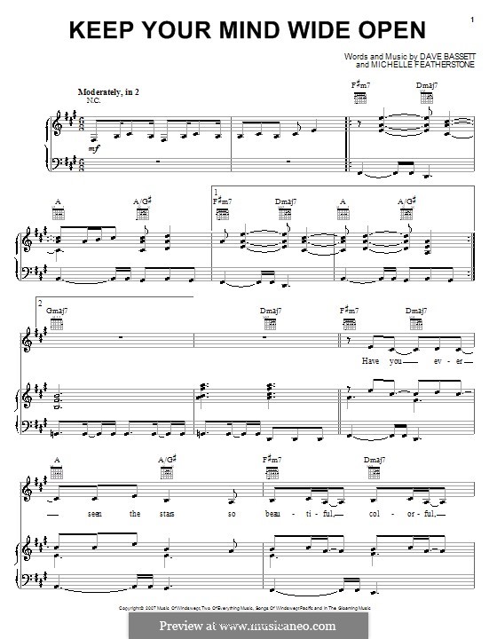 Keep Your Mind Wide Open (Anna Sophia Robb): Для голоса и фортепиано (или гитары) by Dave Bassett, Michelle Featherstone