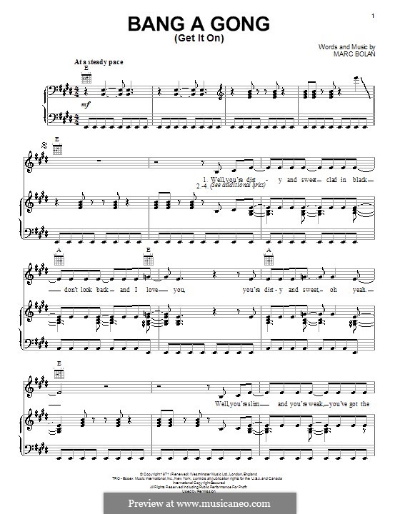 Bang A Gong (Get It On): Для голоса и фортепиано (или гитары) by Marc Bolan