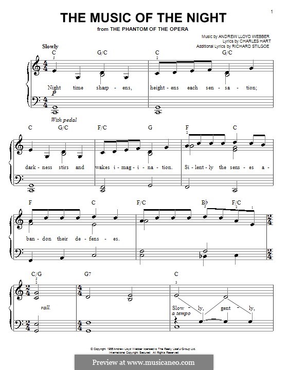 The Music of the Night (instrumental version): Для фортепиано (легкий уровень, с аккордами) by Andrew Lloyd Webber