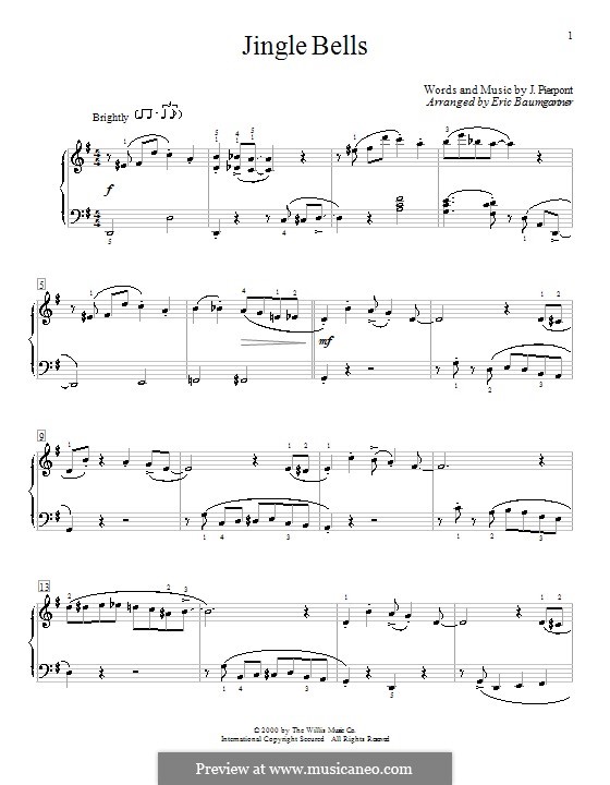 Piano version (printable scores): Для одного исполнителя by James Lord Pierpont