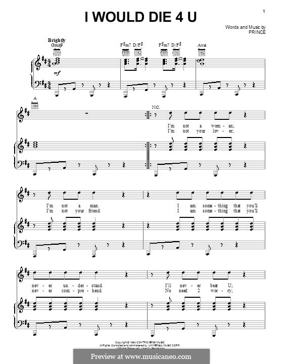 I Would Die 4 U: Для голоса и фортепиано (или гитары) by Prince