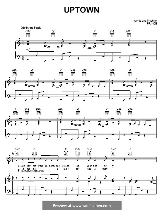 Uptown: Для голоса и фортепиано (или гитары) by Prince