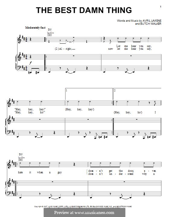 The Best Damn Thing (Avril Lavigne): Для голоса и фортепиано (или гитары) by Butch Walker
