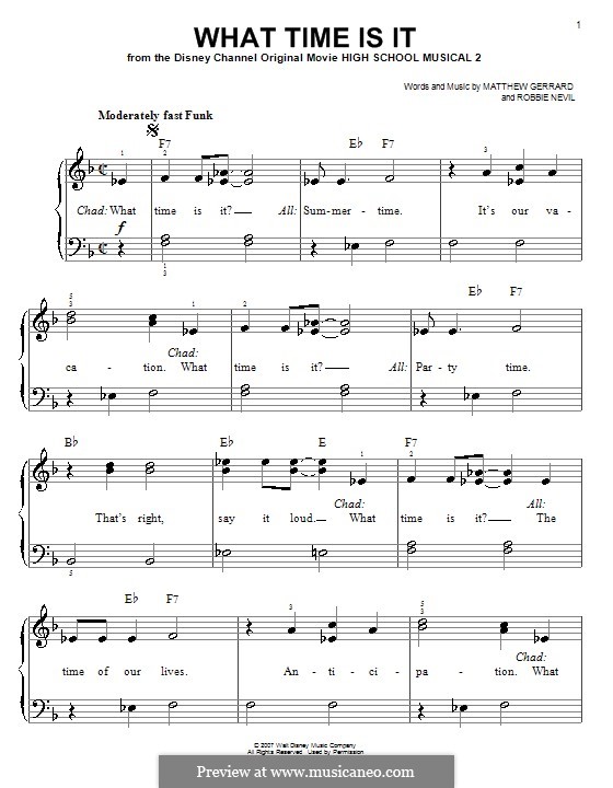 What Time Is It (from High School Musical 2): Для фортепиано (легкий уровень) by Matthew Gerrard, Robbie Nevil