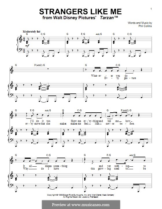 Strangers Like Me (from Tarzan): Для голоса и фортепиано (или гитары) by Phil Collins