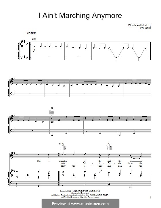 I ain't Marching Anymore: Для голоса и фортепиано (или гитары) by Phil Ochs