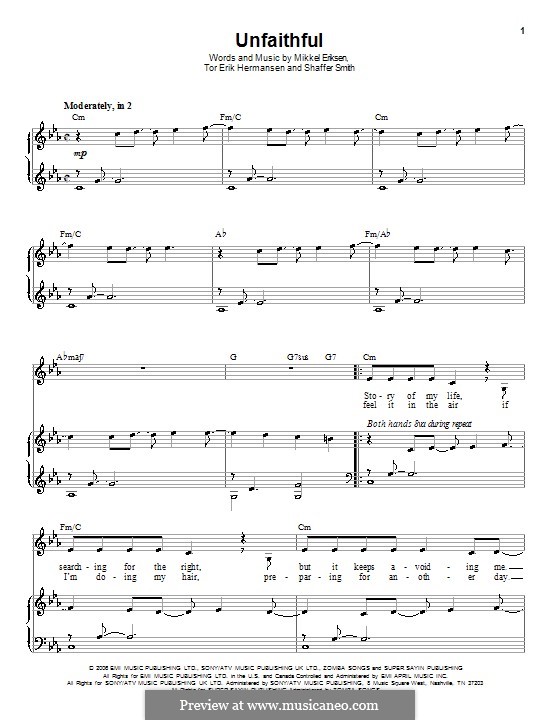 Unfaithful (Rihanna): Для голоса и фортепиано (или гитары) by Mikkel Storleer Eriksen, Ne-Yo, Tor Erik Hermansen