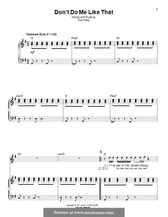 Don't Do Me Like That (Tom Petty and The Heartbreakers): Для голоса и фортепиано (или гитары) by Tom Petty