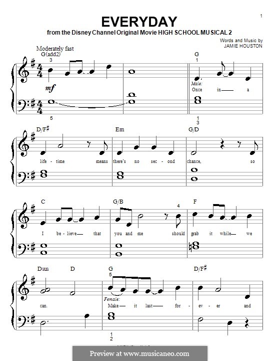 Everyday (High School Musical 2): Для фортепиано (очень легкая версия) by Jamie Houston