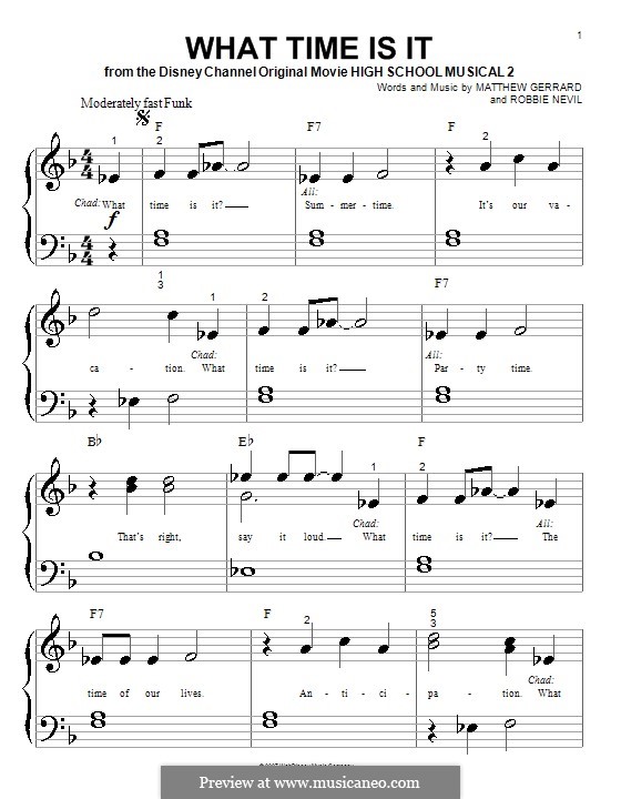 What Time Is It (from High School Musical 2): Для фортепиано (очень легкая версия) by Matthew Gerrard, Robbie Nevil