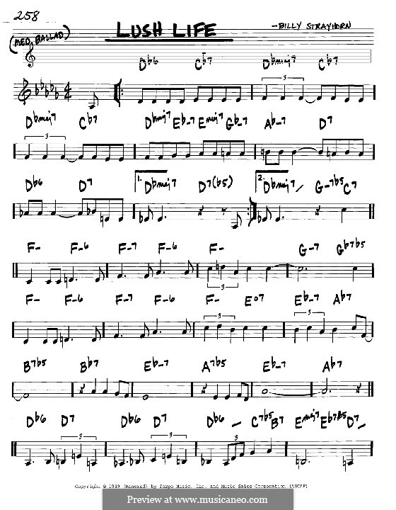 Lush Life: Мелодия и аккорды - инструменты in C by Billy Strayhorn