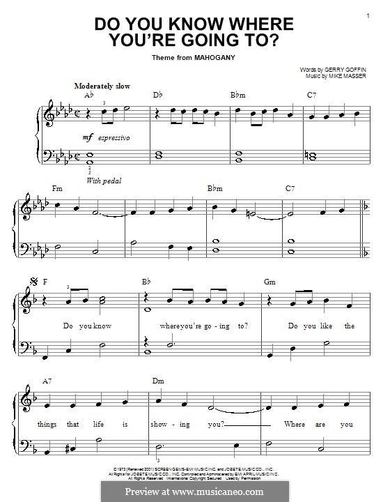 Do You Know Where You're Going To? (Diana Ross): Для фортепиано (легкий уровень) by Gerry Goffin, Michael Masser