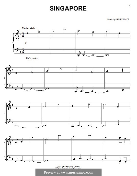 Singapore (from Pirates of the Caribbean: At World's End): Для фортепиано (легкий уровень) by Hans Zimmer