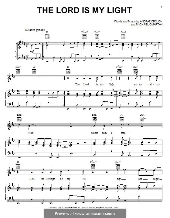 The Lord Is My Light (Andrae Crouch): Для голоса и фортепиано (или гитары) by Michael Omartian