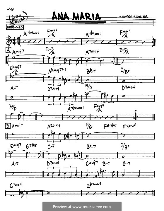 Ana Maria: Мелодия и аккорды - инструменты in B  by Wayne Shorter
