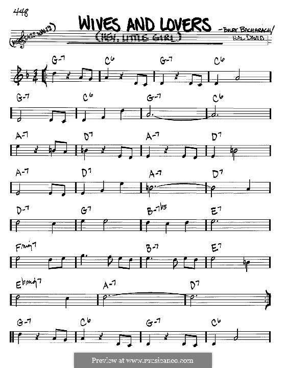 Wives and Lovers (Hey, Little Girl): Мелодия и аккорды - инструменты in B  by Burt Bacharach