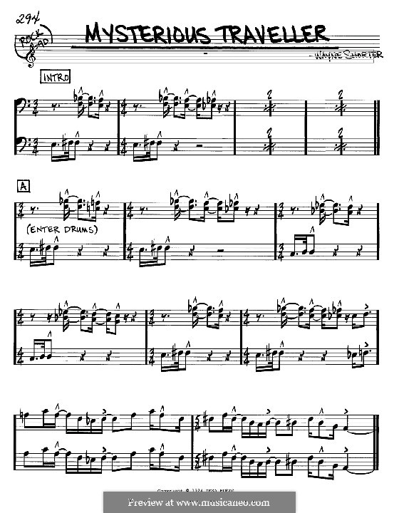 Mysterious Traveller: Мелодия и аккорды - басовый ключ by Wayne Shorter
