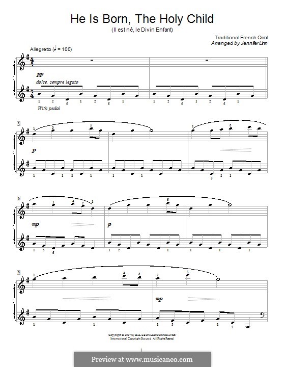 He is Born, the Holy Child (Il est ne, le divin enfant): Для фортепиано by folklore