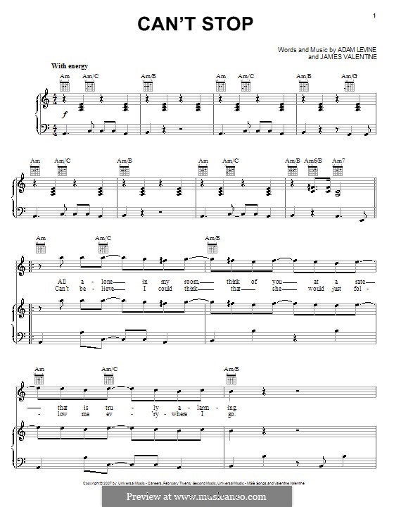 Can't Stop (Maroon 5): Для голоса и фортепиано (или гитары) by Adam Levine, James Valentine